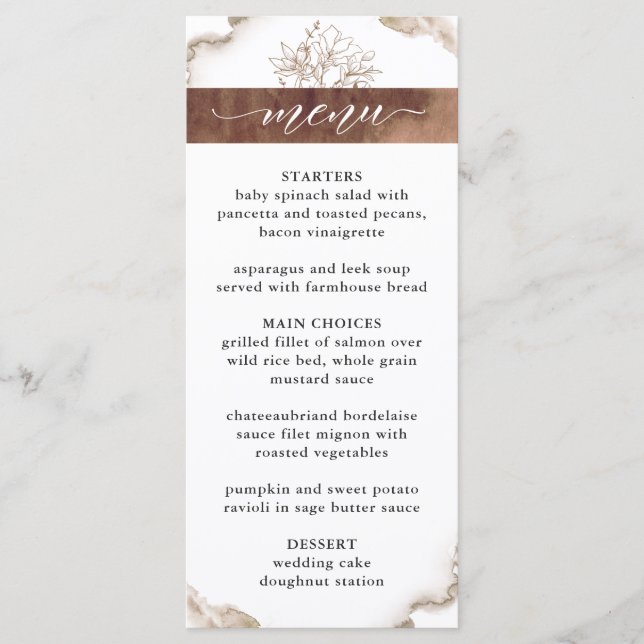 Menu Tons Terre Aquarelle, Élégant Mariage Floral (Devant)
