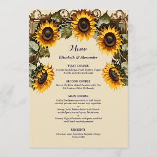 Menu Tournesol jaune avec cadre d'art mariage