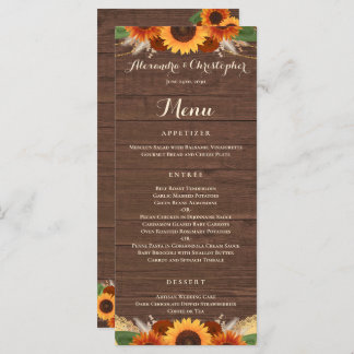 Menu Tournesol Rustique Terracotta Roses Boho Mariage