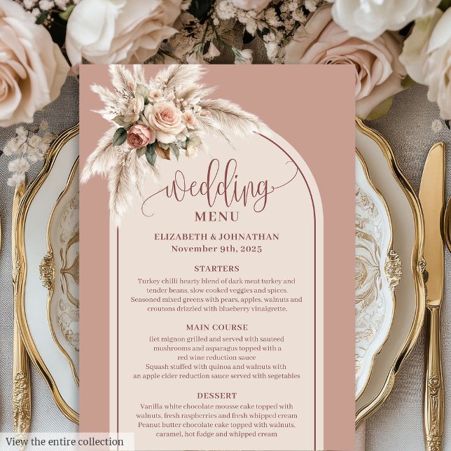 Menu Traditional Boho Dusty Pink Pampas Floral Wedding  (Traditional Boho Dusty Pink Pampas Floral Wedding Menu)