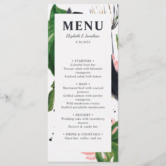 Menu Tropical jungle botanique élégant mariage m tendan (Devant)
