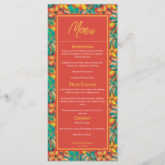 Menu Tropical Orange and Yellow Floral Mariage Men