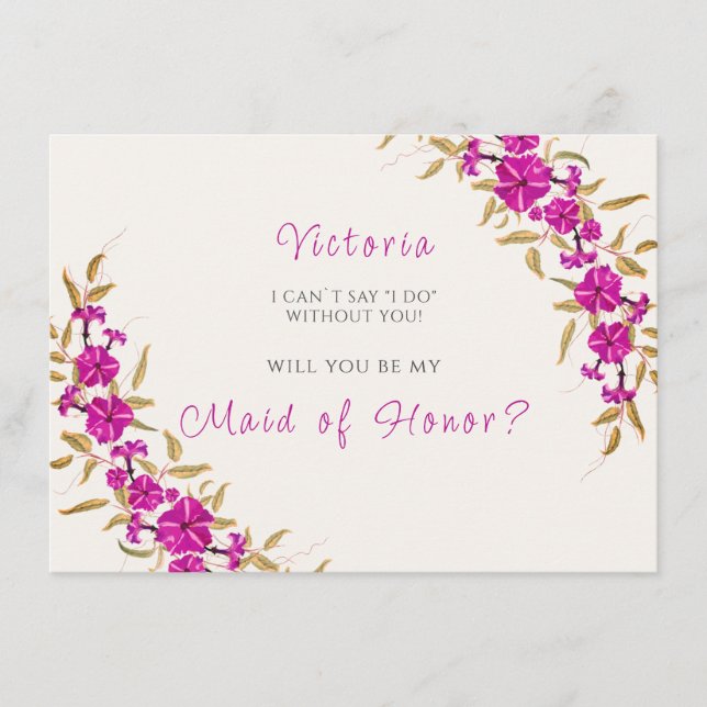 Menu Trumpet sauvage violet Vin Fleur Jardin Mariage (Devant)