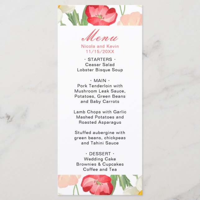Menu Tulipes et Daffodils Mariage de printemps (Devant)