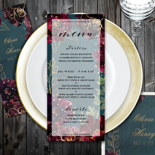 Menu Turquoise Bordeaux Jewel Tones Mariage 2
