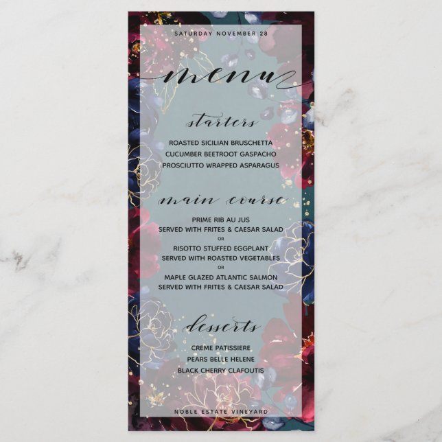 Menu Turquoise Bordeaux Sapphire Bijou Ton Mariage 2 Me (Devant)