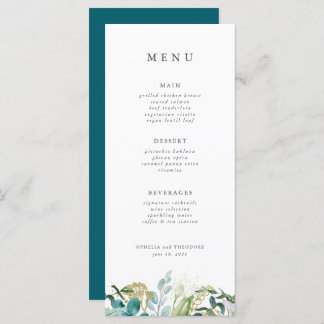 Menu Turquoise Botanique Moderne Mariage élégant