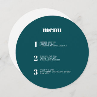 Menu Turquoise minimaliste moderne Mariage circulaire r