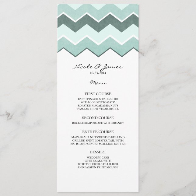 Menu Turquoise Zig Zag Mariage (Devant)
