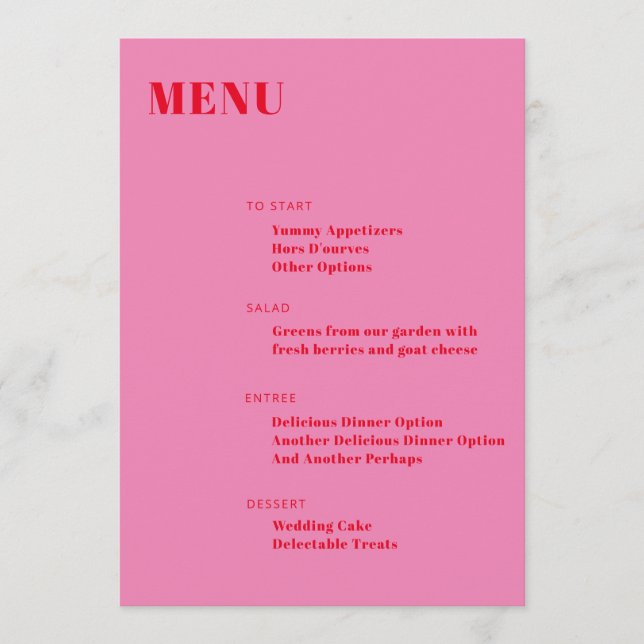 Menu Typographie audacieuse rose vif Rouge moderne mini (Devant)