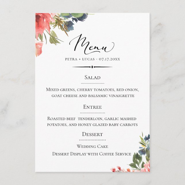 Menu Typographie chic Bohème Floral Mariage (Devant)