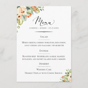 Menu Typographie chic Peach Floral Mariage