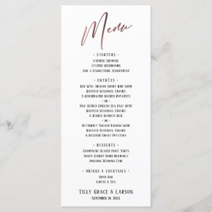 Menu Typographie contemporaine d'or Rose simple