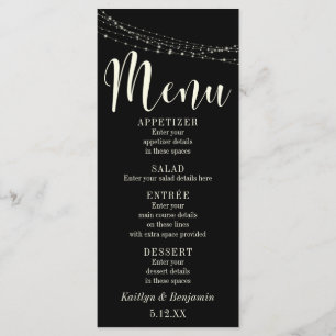 Menu Typographie crème 30 sur fond noir, lumières légèr