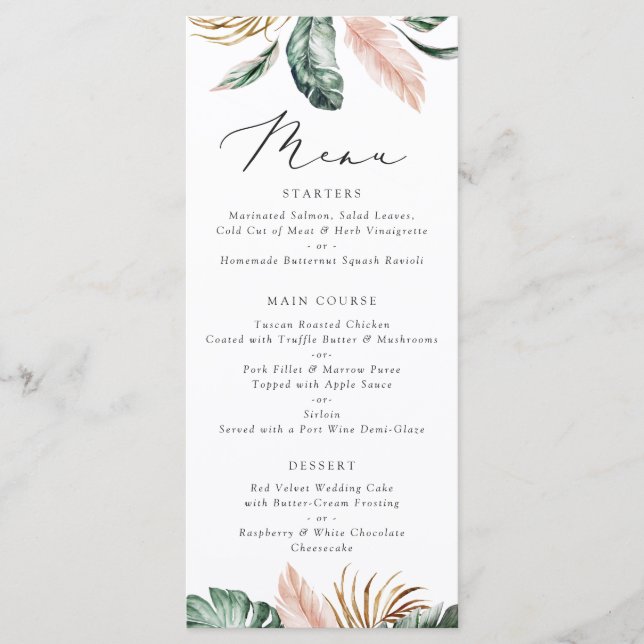 Menu Typographie de la feuille de palme tropicale moder (Devant)