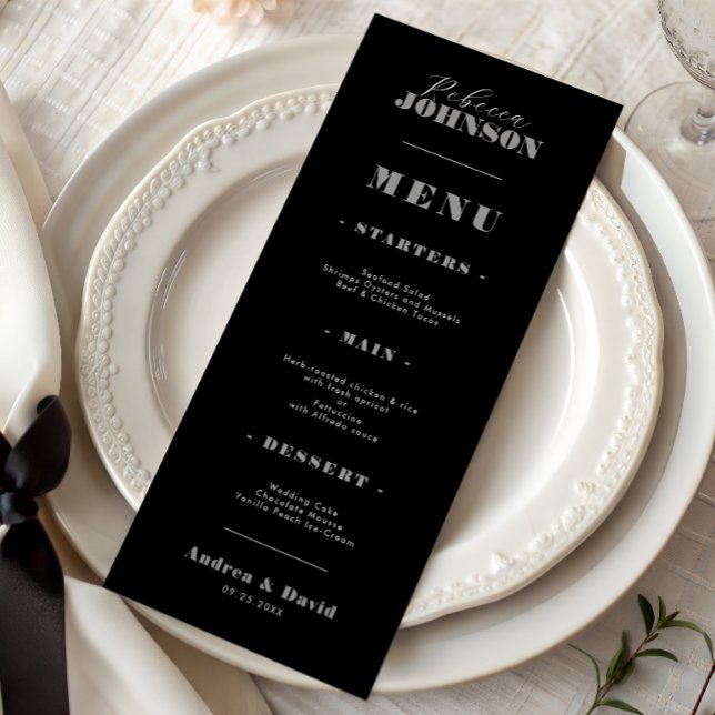 Menu Typographie de script gras élégant Nom de l'invité (Créateur téléchargé)