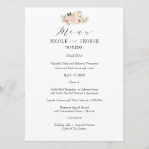 Menu Typographie élégante Peony Gold Mariage ou parti