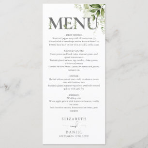 Menu Typographie florale de verdure Monogramme Mariage