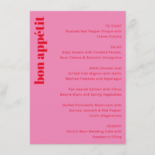 Menu Typographie gras Vibrant rose rouge Mariage modern