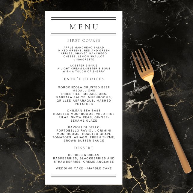 Menu Typographie moderne chic noir & blanc (Créateur téléchargé)