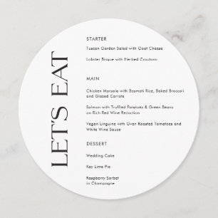 Menu Typographie moderne noir blanc Mangeons le Mariage