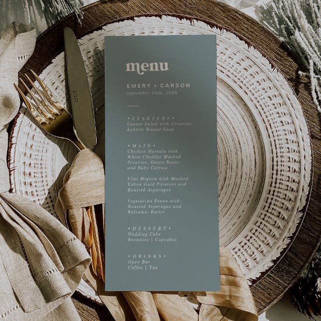 Menu Typographie moderne | Sage Green Dîner Mariage (Créateur téléchargé)