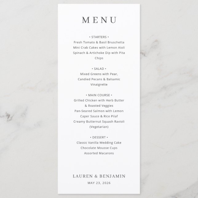 Menu Typographique Blanc Élégant (Devant)
