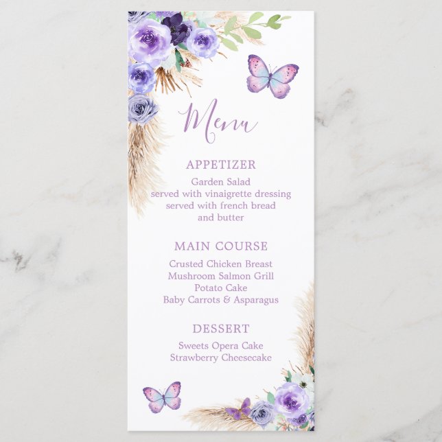 Menu Un an Flutted Butterfly premier anniversaire Flora (Devant)