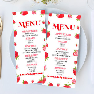 Menu Un Bébé Berry Sweet Baby shower rouge fraise rose