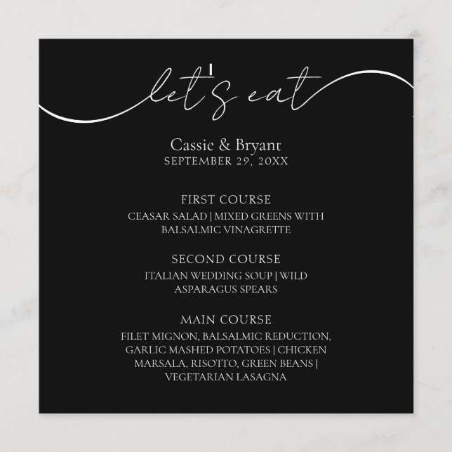 Menu unique moderne Mariage noir et blanc (Devant)