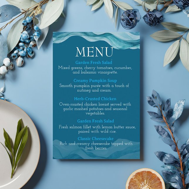 Menu vagues d'océan bleu à l'aquarelle (Créateur téléchargé)