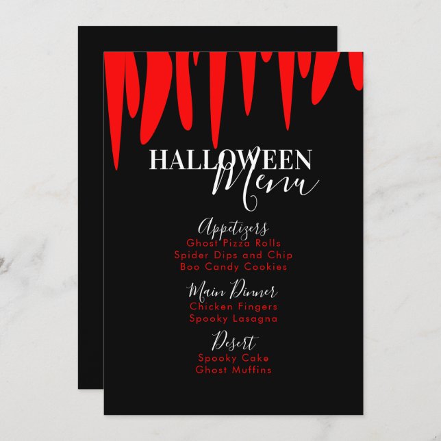 Menu Vampire Blood Halloween pour les adultes (Devant / Derrière)