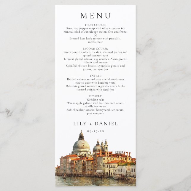 Menu Venice Skyline Watercolor Elegant Wedding (Devant)