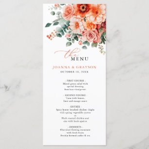 Menu Verona Sunset Bright Orange Moderne Mariage Floral