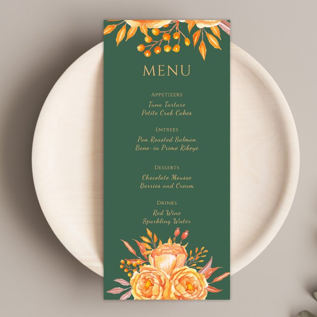 Menu Vert Élégant Floral Moderne Rustique Floral Mariag (Créateur téléchargé)