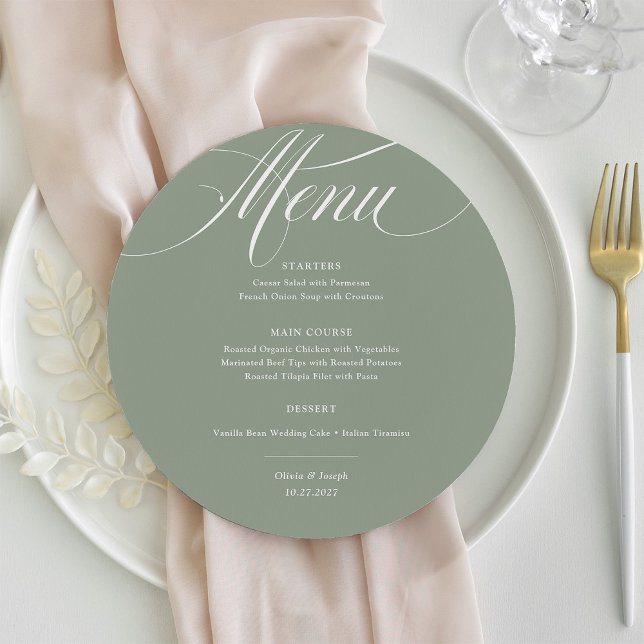 Menu Vert sage | Mariage classique italien d'élégance (Créateur téléchargé)