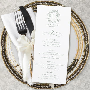 Menu Vert sauge élégant blason baroque monogramme maria