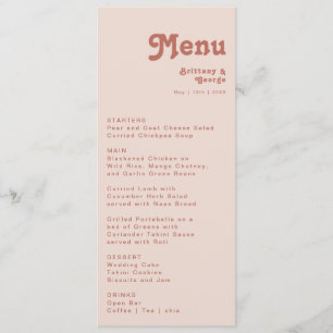 Menu Vibes rétro simples Dîner Mariage rose pâle
