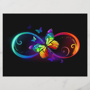 Menu Vibrant infinity with rainbow butterfly on black