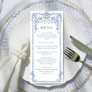Menu Victorian Ornate Grace Floral Blue Mariage Dîner