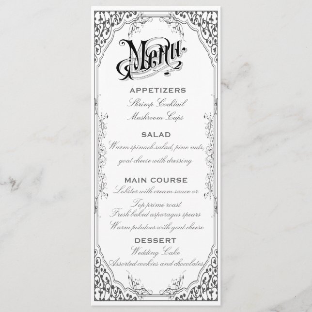 Menu victorien démodé (Devant)