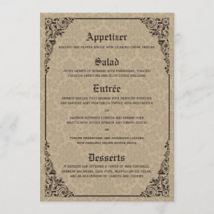 Menu victorien gothique beige de mariage damassé