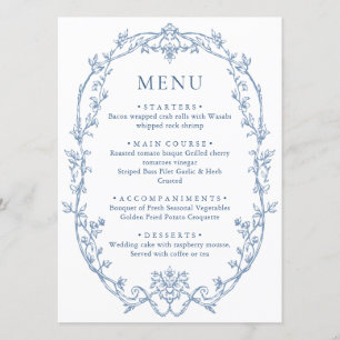Menu Victorien Ornate Grace Floral Dusty Mariage bleu