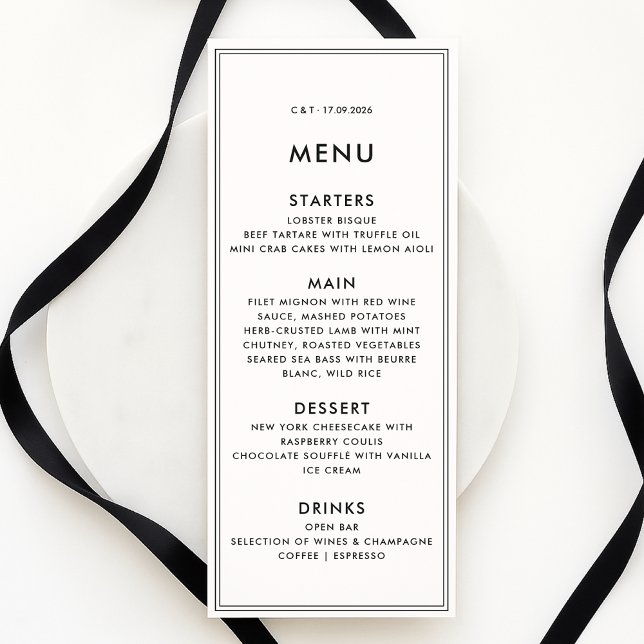 Menu Vieil argent / mariage de luxe calme noir et blanc (Créateur téléchargé)