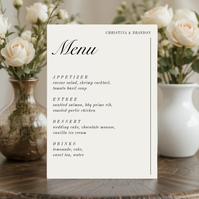 Menu Vieux argent Minimaliste Ecru White Mariage (Old Money Minimalist Ecru White Wedding Menu
)
