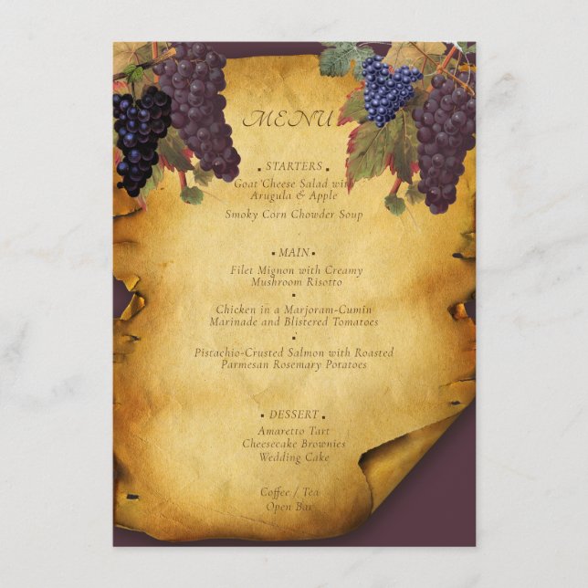 Menu Vignoble Vignoble Mariage Vieux papier (Devant)