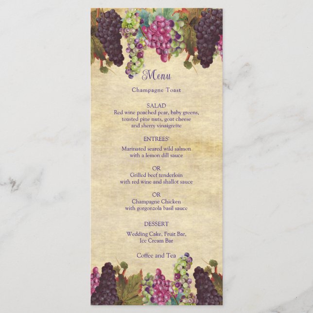Menu Vins de raisin Vintage Mariage (Devant)