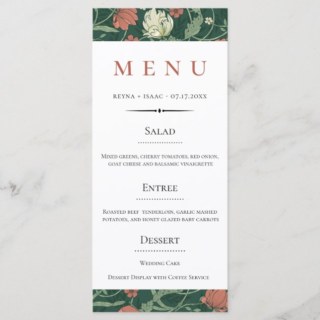 Menu Vintage Anglais Floral Mariage (Devant)