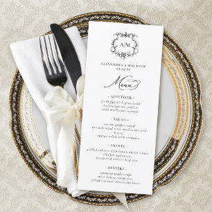 Menu Vintage Baroque Floral Crest Mariage victorien