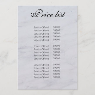 Menu Vintage Beauty Salon Price List